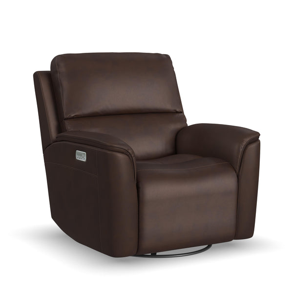 Henry Leather Power Swivel Gliding Recliner with Power Headrest, Lumbar, Heat & Massage in Burnt Umber alternate view