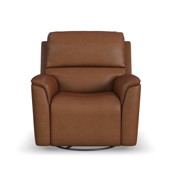 Henry Leather Power Swivel Gliding Recliner with Power Headrest, Lumbar, Heat & Massage in Caramel