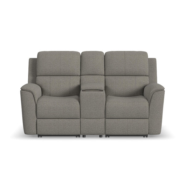 Henry Fabric Power Reclining Loveseat with Console & Power Headrests & Lumbar in Fog