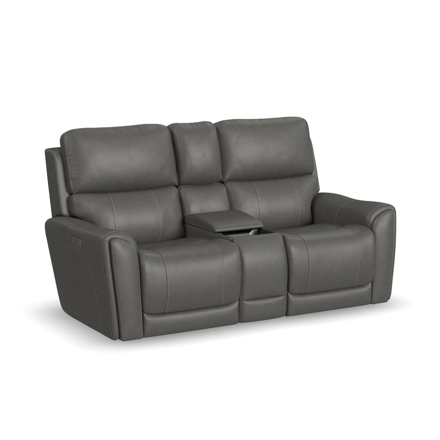 Carter Smoke Fabric Power Reclining Loveseat with Console - front view
