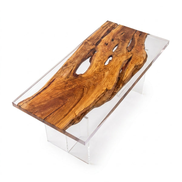 Olive Wood Clear Epoxy River Dining Table