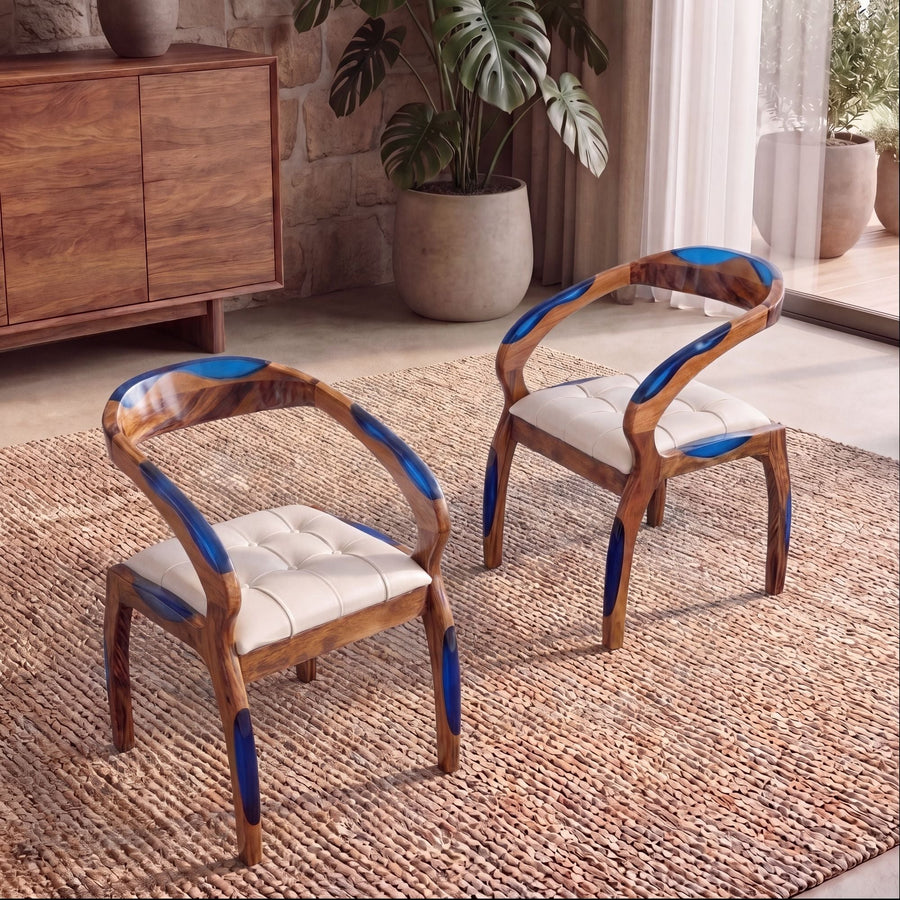 Walnut Sapphire Blue Epoxy Dining Arm Chair