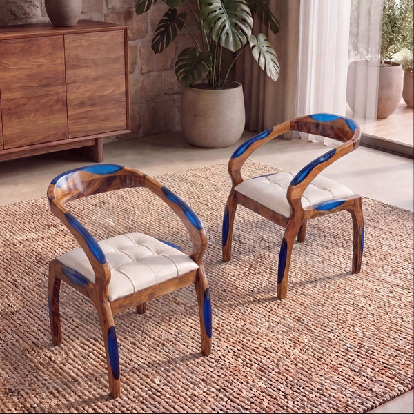Walnut Sapphire Blue Epoxy Dining Arm Chair