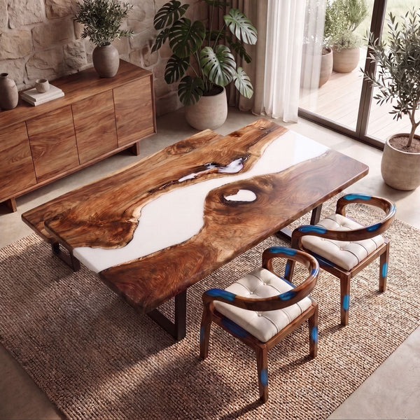 Walnut Sapphire Blue Epoxy Dining Arm Chair alternate view
