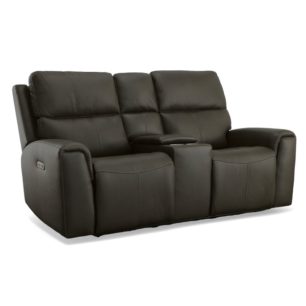 Flexsteel Jarvis Leather Power Reclining Loveseat with Console