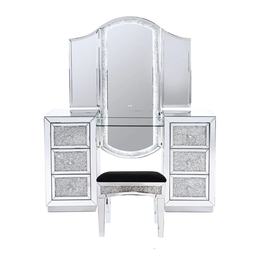 Emily Mirrored Vanity With LED Lights & Stool