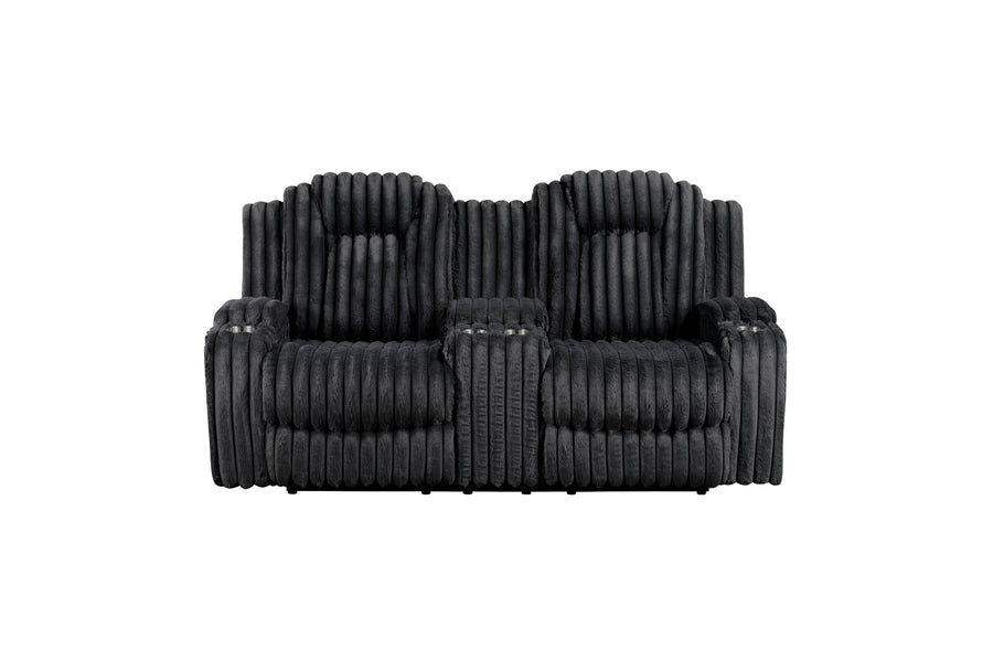 Wren Black Corduroy Double Reclining Loveseat