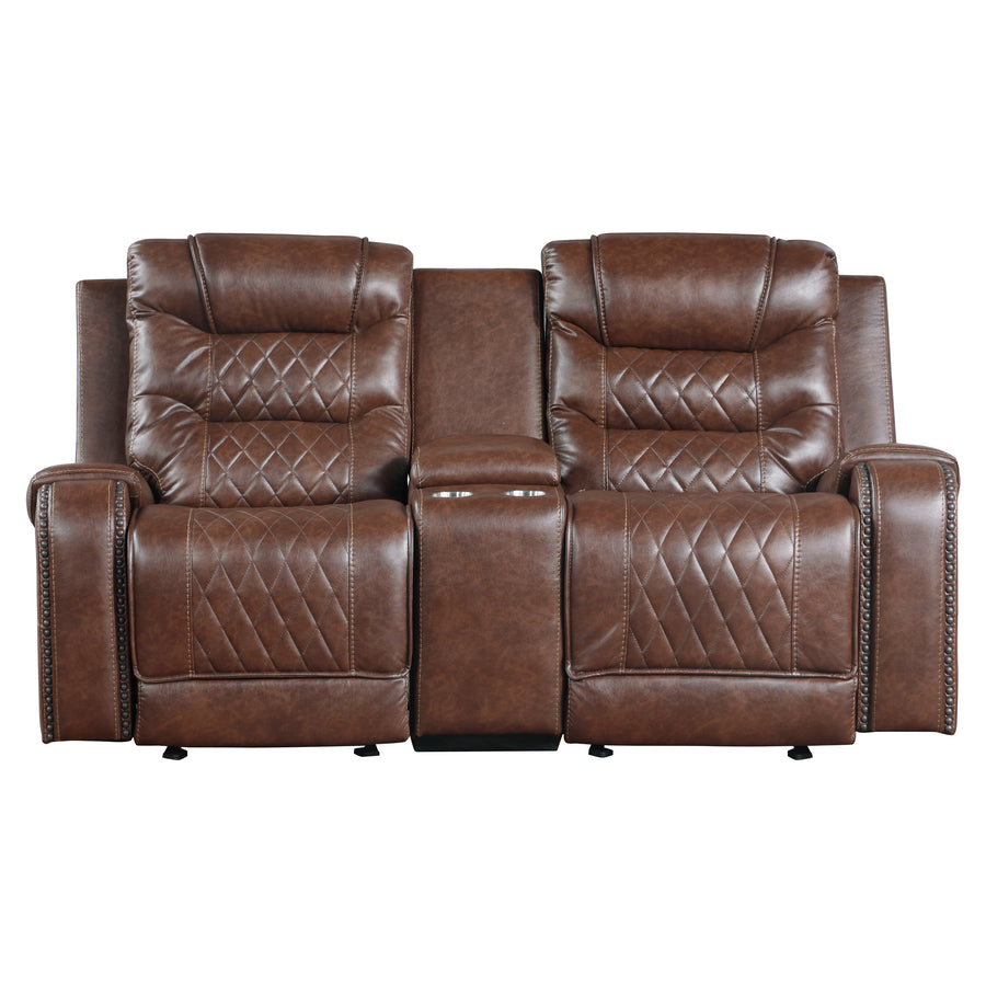 Brown recliner sofa with quilted pattern on a white background