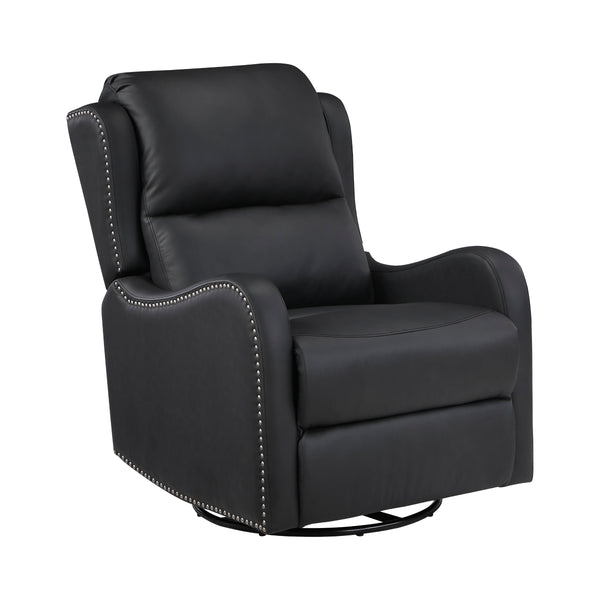 Crown Black Leather Swivel Glider Recliner