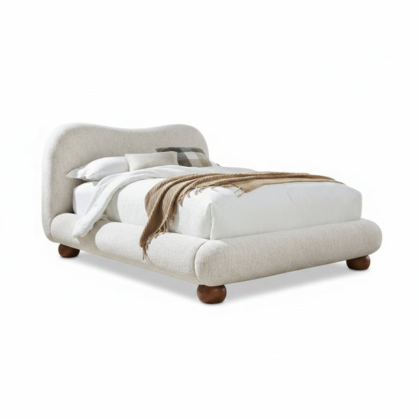 Afra Chenille Upholstered Wood Leg Platform Bed in Chinchilla