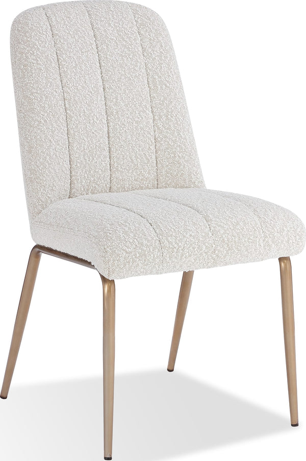 Apollo Upholstered Dining Chair in Ricotta Boucle and Brushed Bronze Metal - View 3
