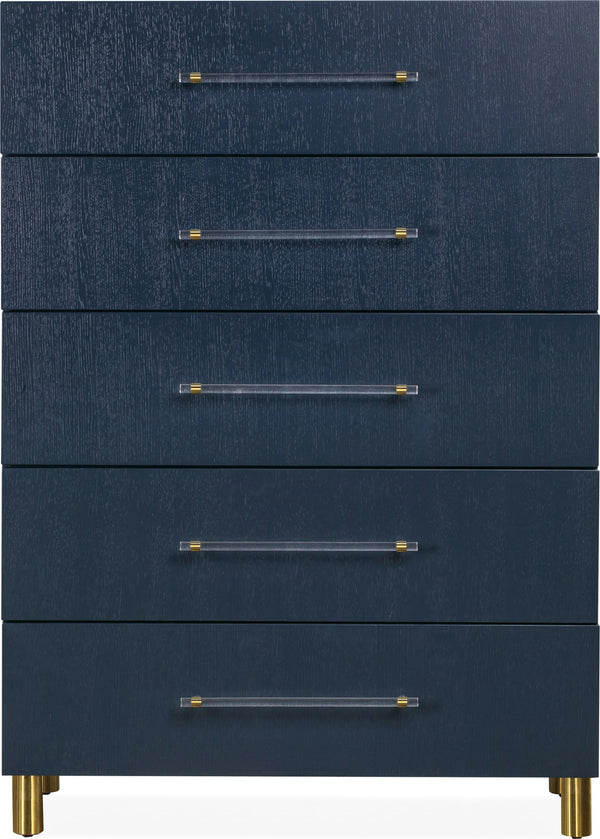 Mercer Five Drawer Chest in Navy Blue and Burnished Brass