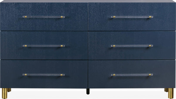 Mercer Six Drawer Dresser in Navy Blue and Burnished Brass