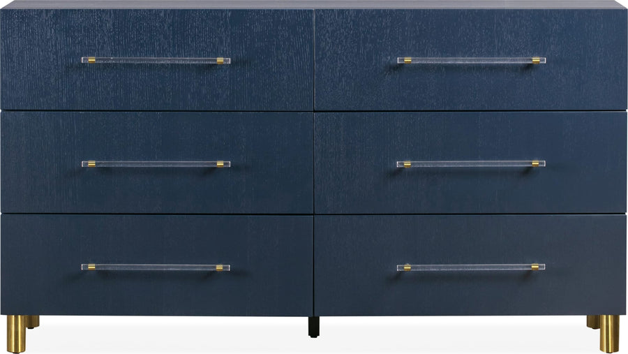 Mercer Six Drawer Dresser in Navy Blue and Burnished Brass - View 9