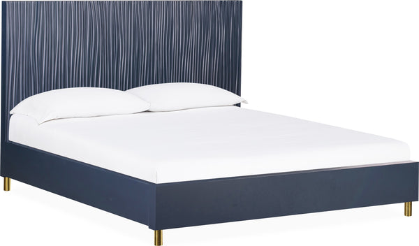Mercer Wave-Patterned Bed in Navy Blue and Burnished Brass