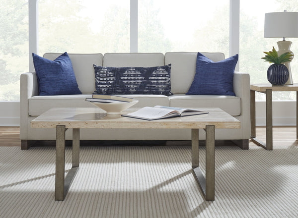 Marlowe Natural Travertine Coffee Table with Bronze Metal Base alternate view