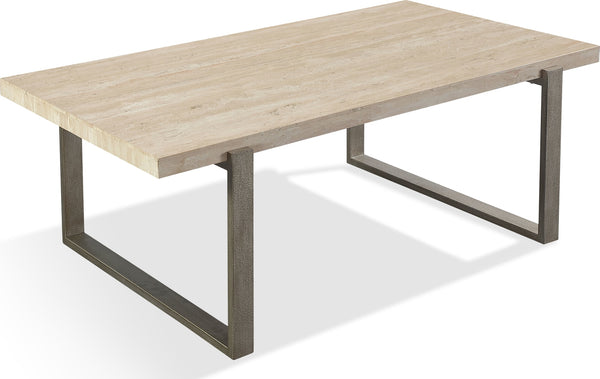 Marlowe Natural Travertine Coffee Table with Bronze Metal Base - View 5