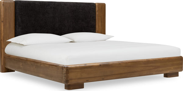 Bentley Chenille Upholstered Acacia Wood Platform Bed in Black and Impala - View 2