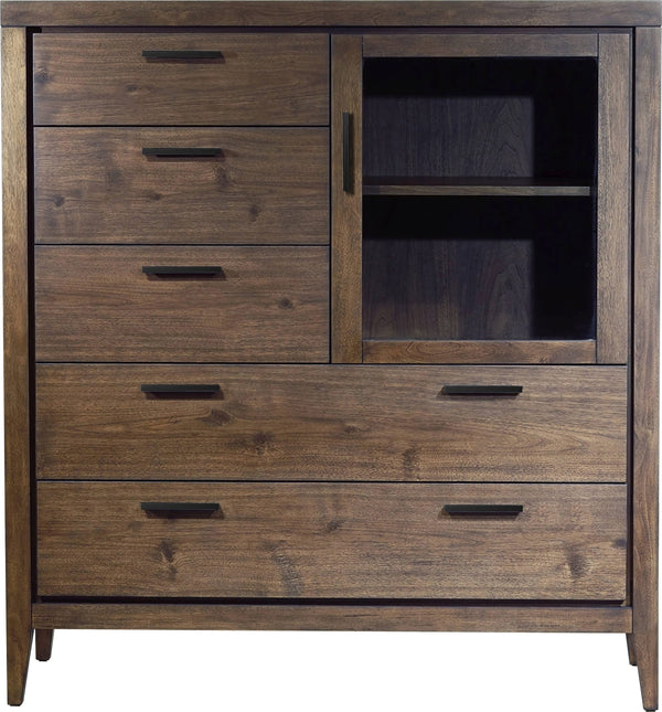 Beachwood Five Drawer One Door Walnut Sweater Chest in Wild Oats Brown