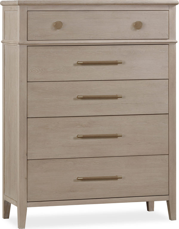 Carrington Five Drawer Oak Wood Chest in Chai