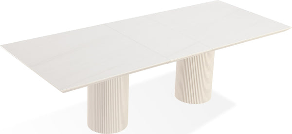 Cannon Stone Top Double Pedestal Extension Dining Table with Ivory Wood Base - View 5