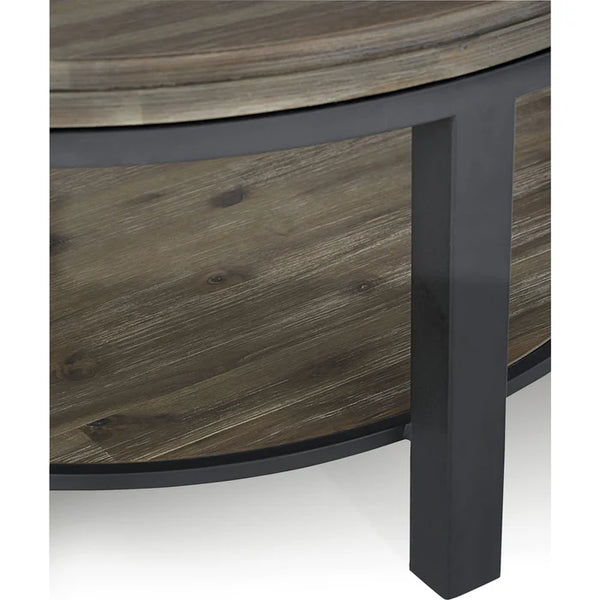 Canyon Solid Wood and Metal Round Coffee Table in Washed Grey alternate view