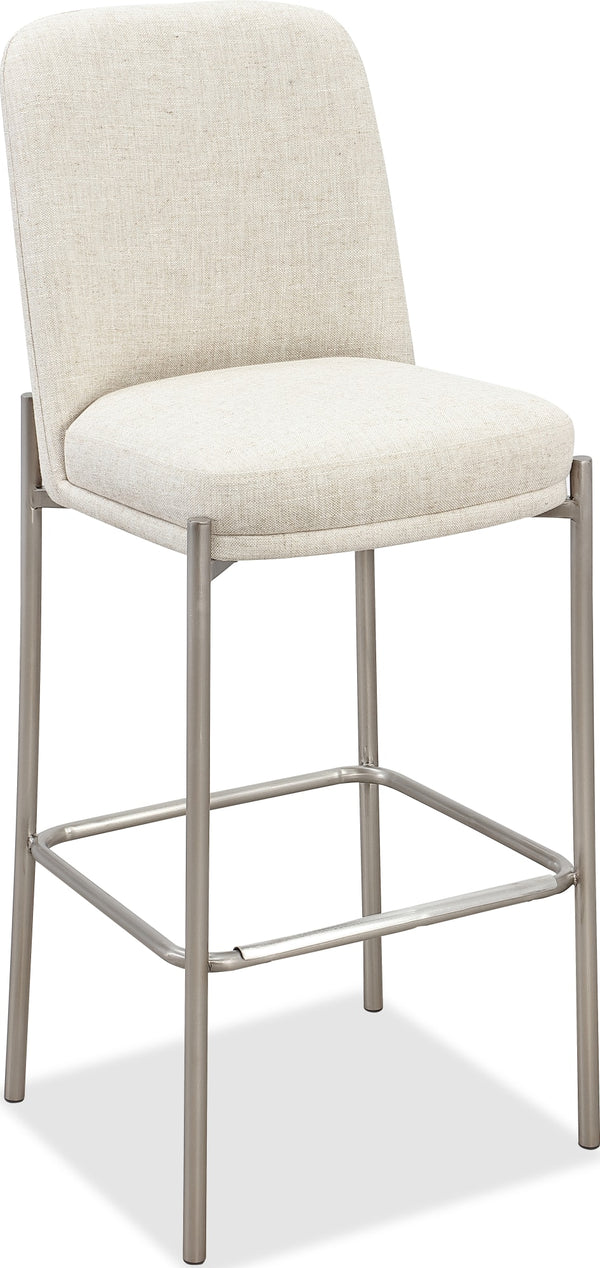 Dion Upholstered Bar Stool in Natural Light Linen and Brushed Nickel Metal alternate view