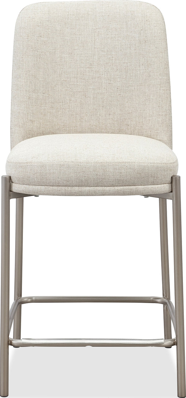 Dion Upholstered Counter Stool in Natural Light Linen and Brushed Nickel Metal