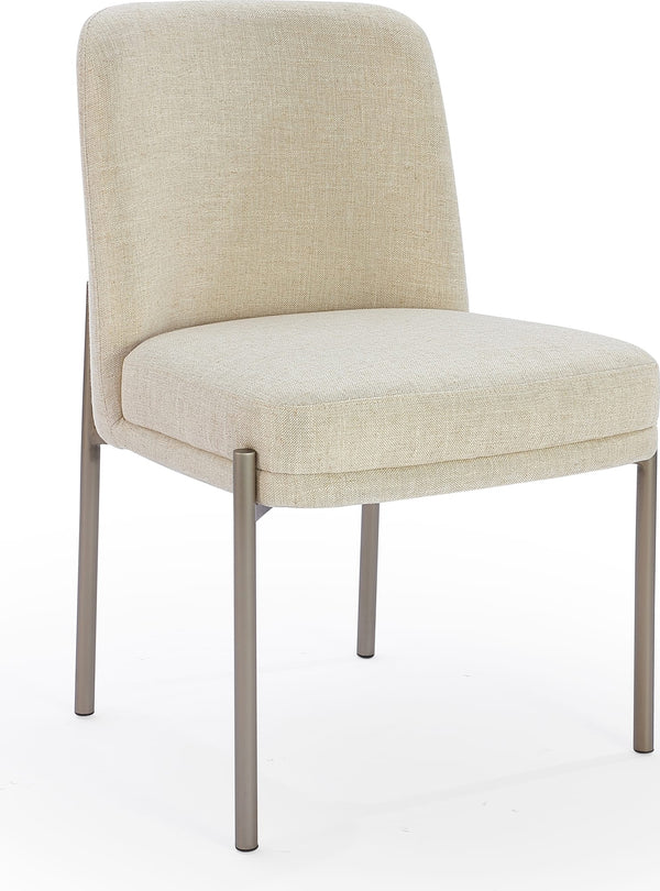 Dion Upholstered Dining Chair in Natural Light Linen and Brushed Nickel Metal