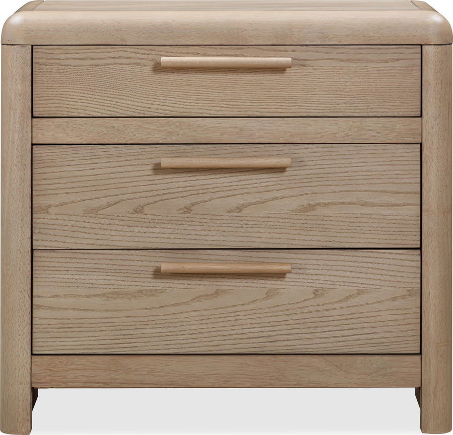 Foxworth Three Drawer Ash Wood Nightstand in Ginger - View 2