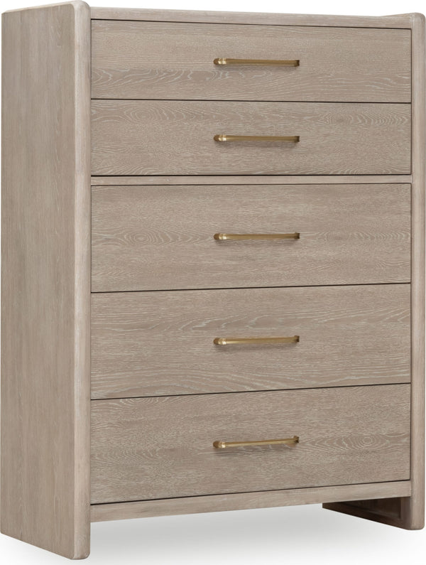 Greenwich Five Drawer Oak Wood Chest in Chai - View 2