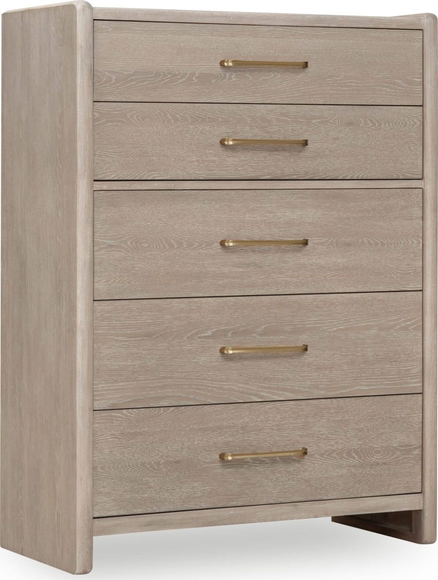 Greenwich Five Drawer Oak Wood Chest in Chai - View 2