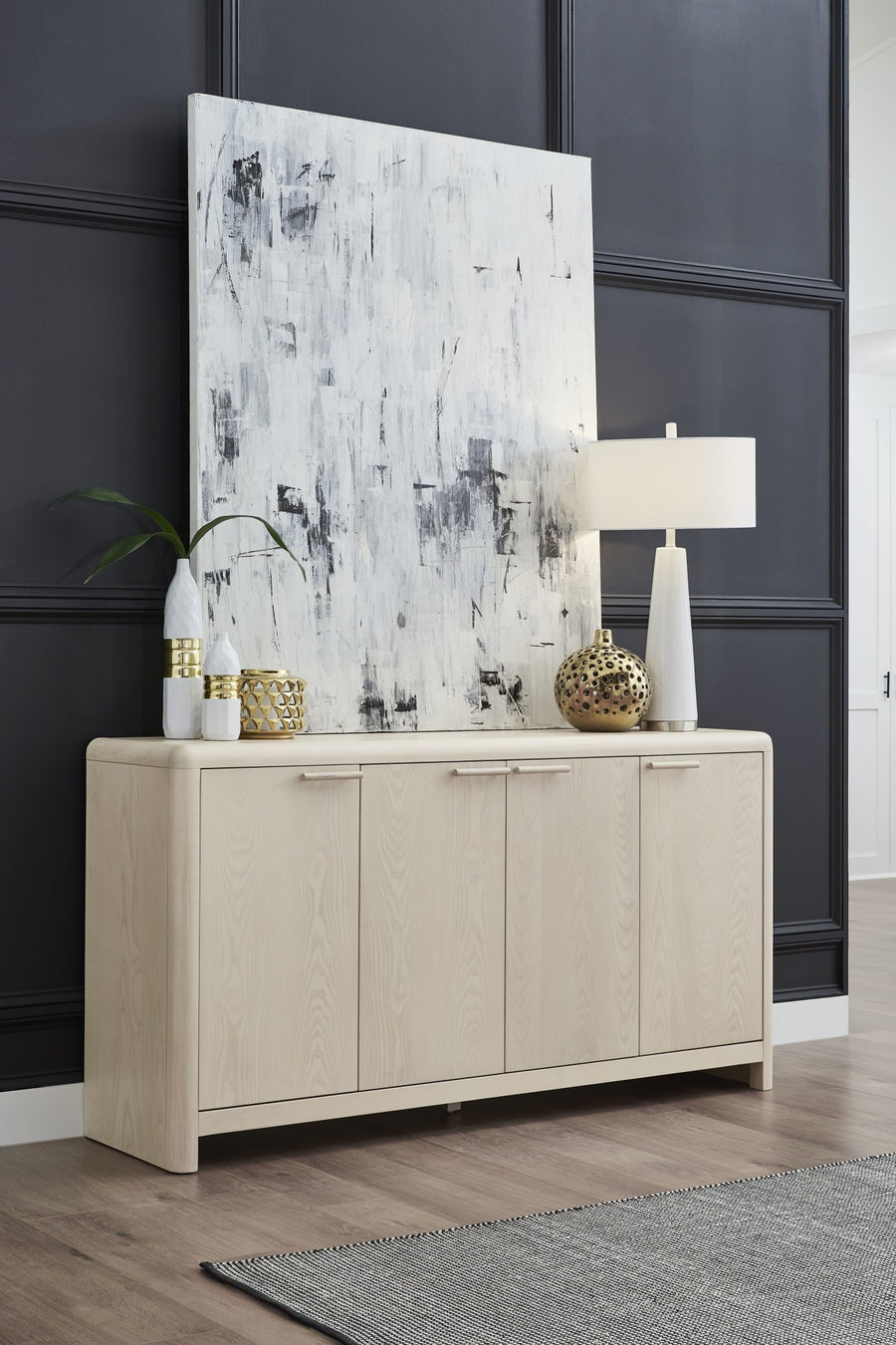 Logan Four Door Ash Wood Sideboard in White Sand