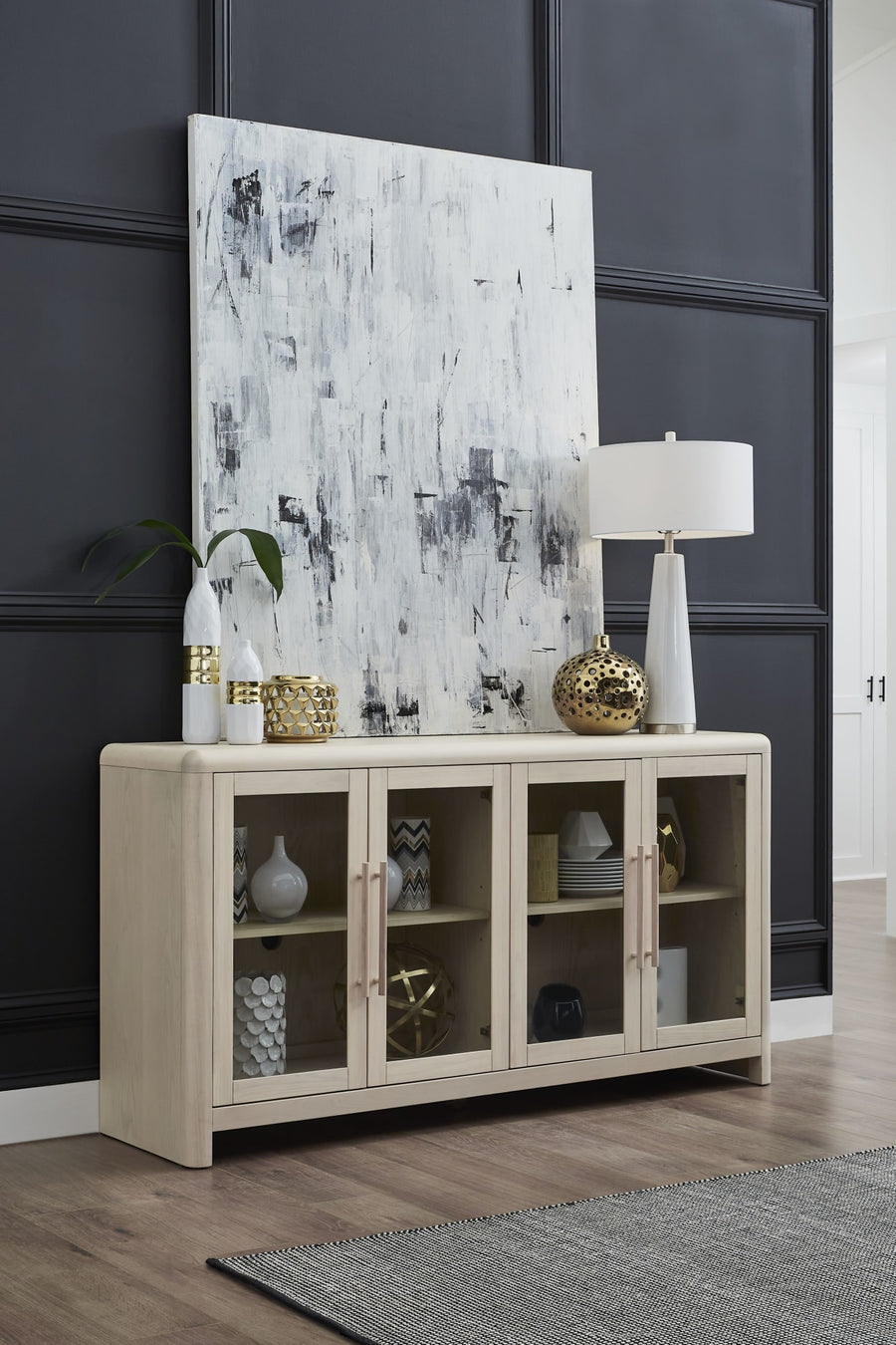 Logan Glass Door Ash Wood Sideboard in White Sand