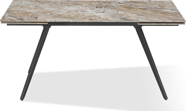 Larchmont Double Extension Stone Top Metal Leg Dining Table in Rich Brown and Black