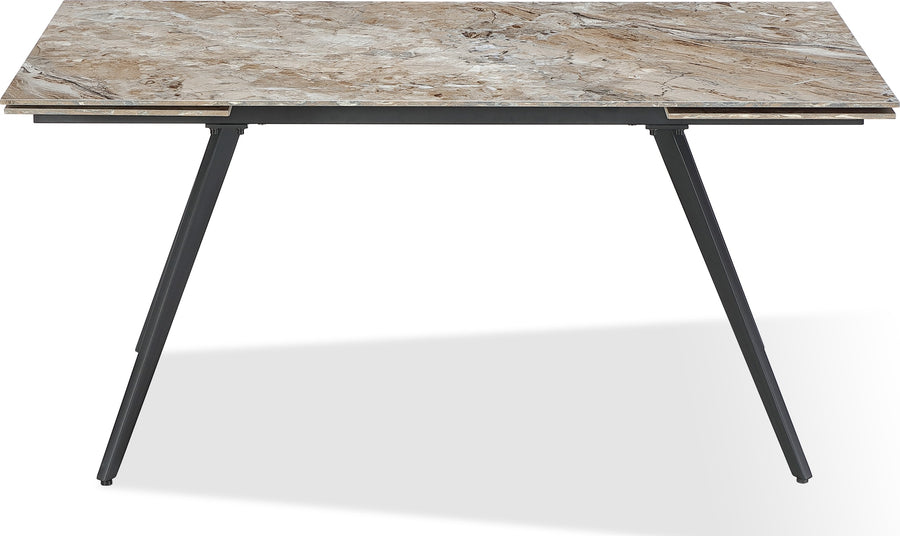 Larchmont Double Extension Stone Top Metal Leg Dining Table in Rich Brown and Black