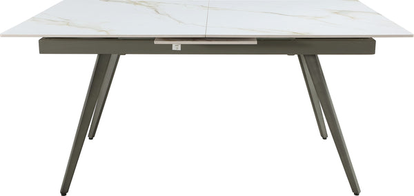 Larchmont Extendable Stone Top Metal Leg Dining Table in Polished Cappuccino and Gunmetal