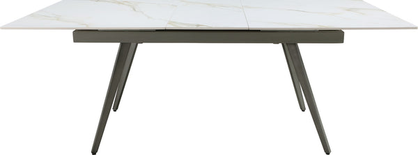 Larchmont Extendable Stone Top Metal Leg Dining Table in Polished Cappuccino and Gunmetal alternate view
