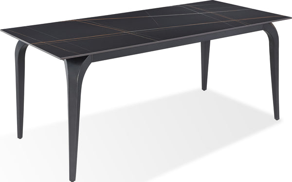Northbrook Stone Top Rectangular Dining Table in Black Stone and Black Metal - View 2