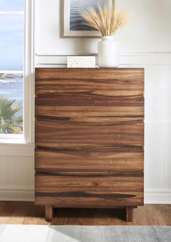 Oceanside Five Drawer Solid Wood Chest in Natural Sengon alternate view