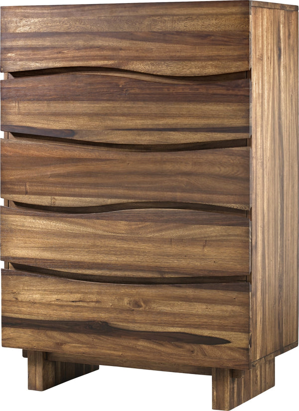 Oceanside Five Drawer Solid Wood Chest in Natural Sengon