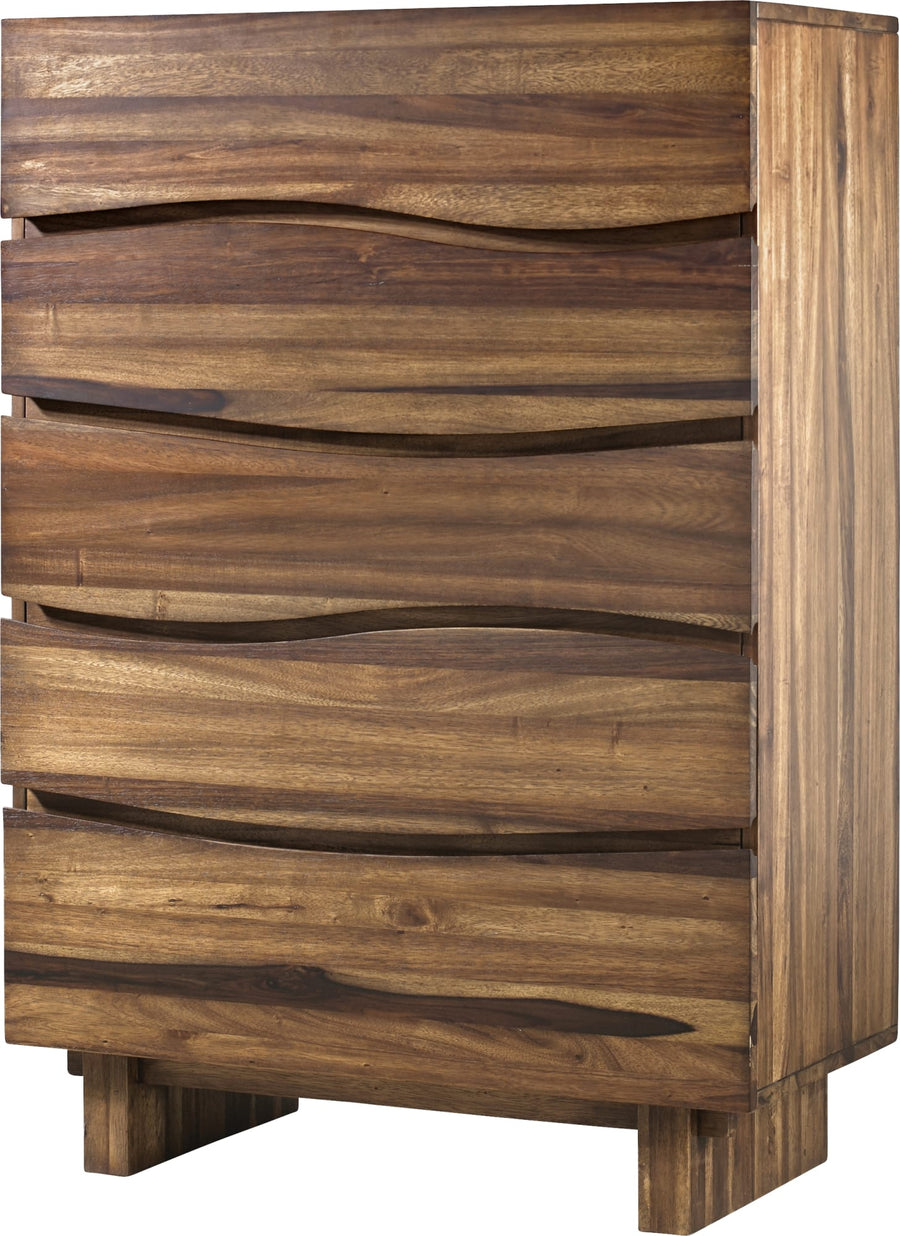 Oceanside Five Drawer Solid Wood Chest in Natural Sengon - View 4