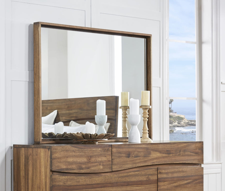 Oceanside Solid Wood Floating Glass Mirror in Natural Sengon