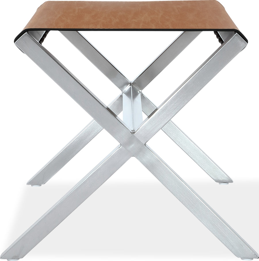 Onyx Coastal Modern Director's Stool in Stainless Steel and Leather