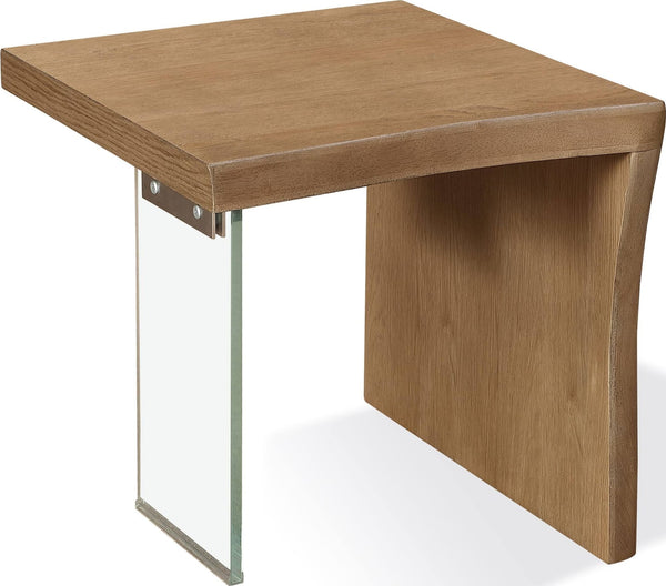 Onyx Live-Edge White Oak and Glass End Table in Bisque - View 2
