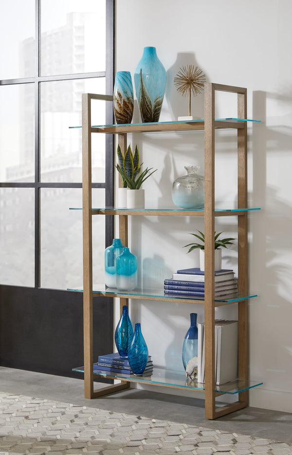 Onyx Modern Coastal Glass Shelf Bookcase in Solid Wood