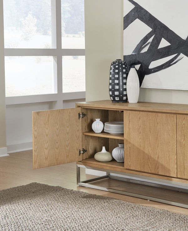 Onyx Modern Coastal Metal Base Sideboard in White Oak and Brushed Stainless Steel alternate view