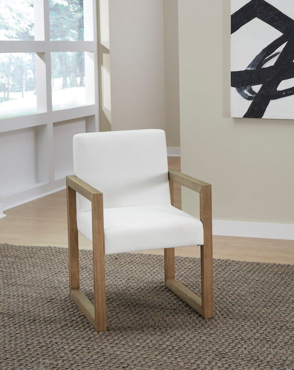 Onyx Modern Coastal Sled Leg Upholstered Dining Arm Chair in White Pearl and Bisque alternate view