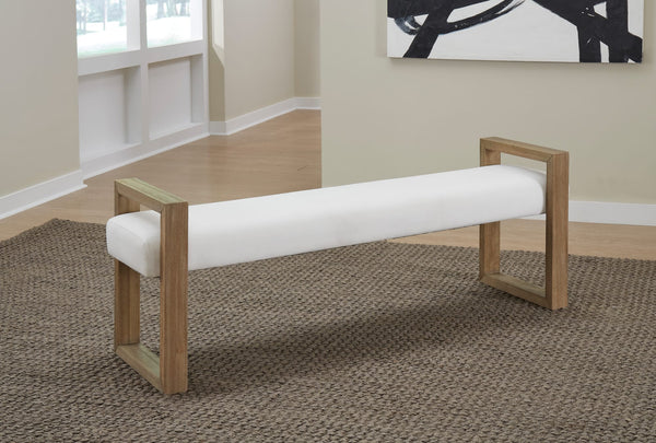 Onyx Modern Coastal Sled Leg Upholstered Dining Bench in White Pearl and Bisque