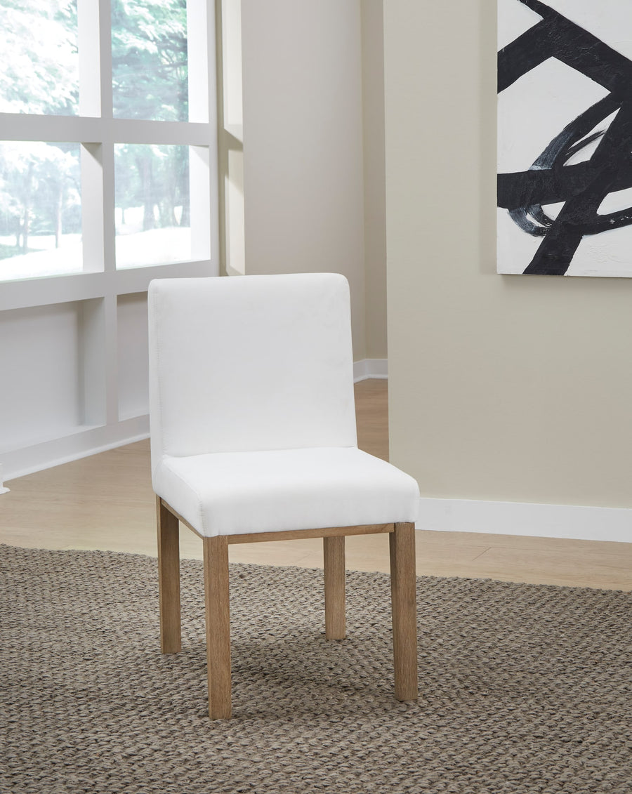 Onyx Modern Coastal Upholstered Dining Side Chair in White Pearl and Bisque